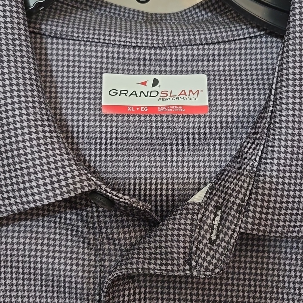 GRANDSLAM MENS XL GREY HOUNDSTOOTH POLO IN EXCELLENT CONDITION - Picture 2 of 5